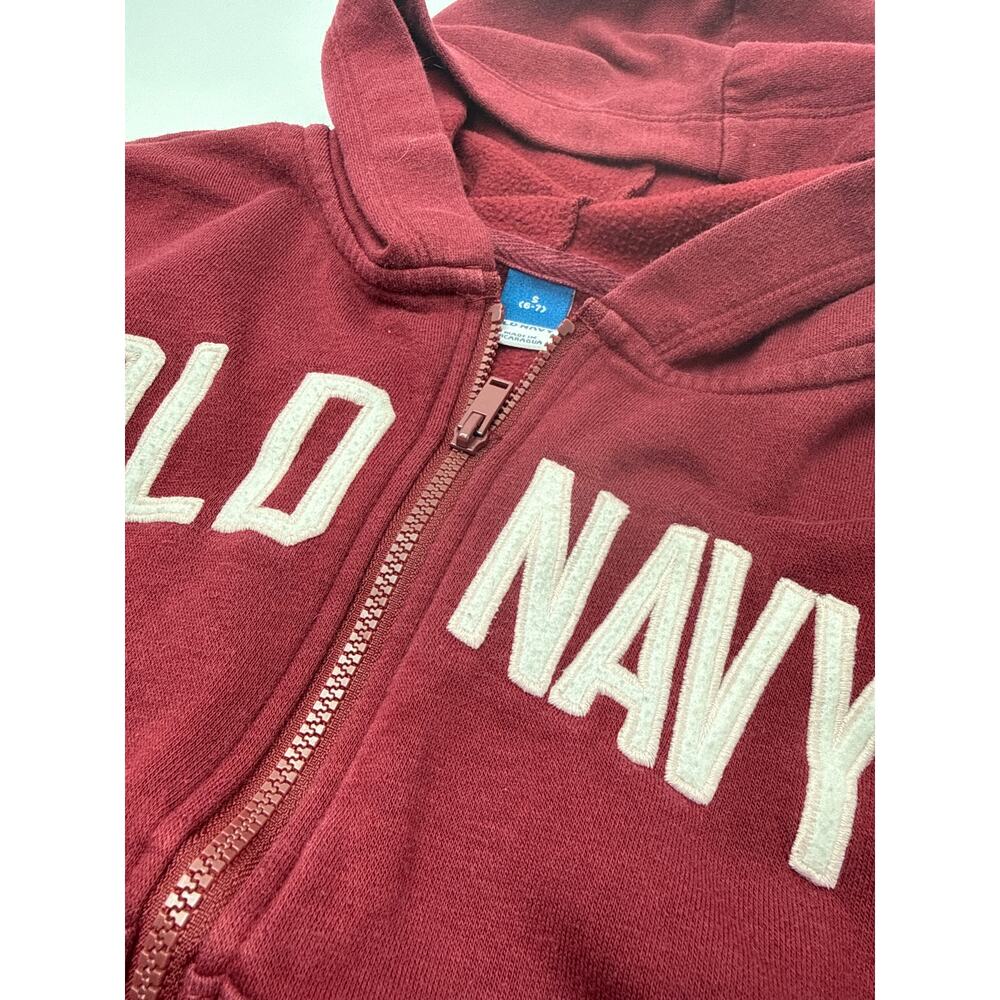 Old Navy Girls Zip Hoodie Maroon Size 6-7 Full Zip Sweatshirt